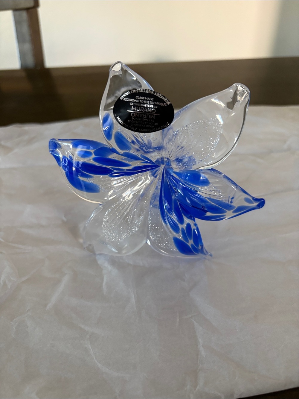 - Italian Murano Art Glass Blue Clear silver
 Colors Pedals 6 pedals Handmade - Picture 7 of 7
